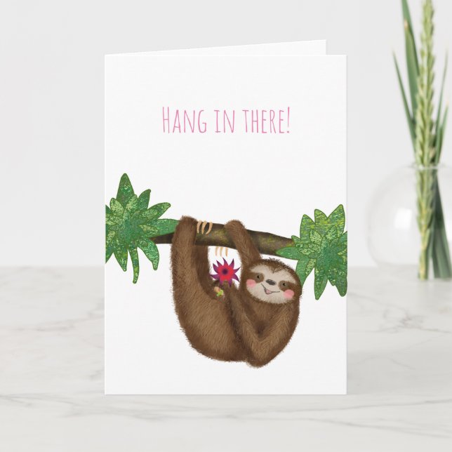 'Hang in it' mignon paresse sur la carte de branch (Devant)