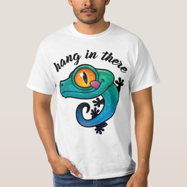 Hang in There farbenfroher Gecko T-Shirt (Vorderseite)