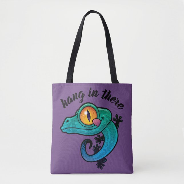 Hang in There farbenfroher Gecko Tasche (Vorderseite)