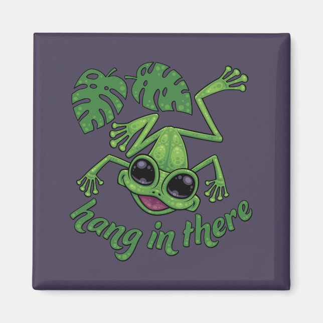 Hang in There Happy Green Tree Frog Magnet (Vorne)