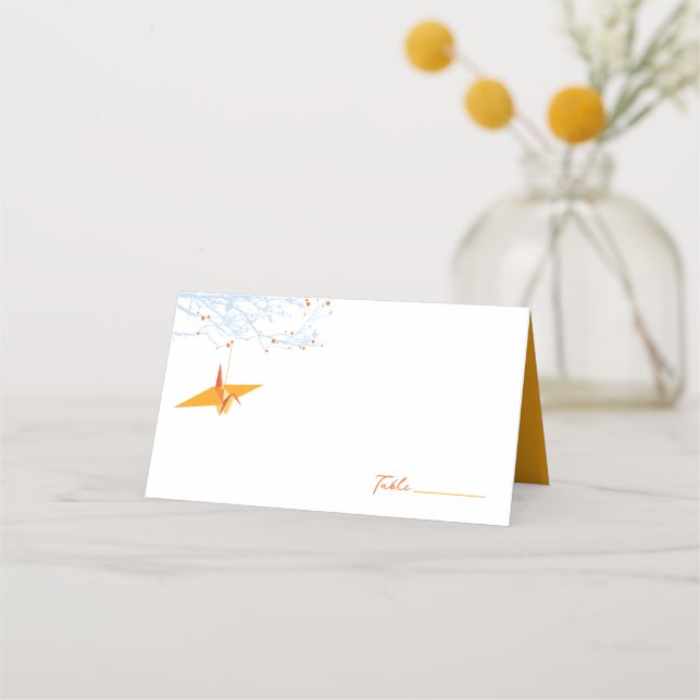 Hangami Origami Orange Paper Cranes Asiatische Hoc Platzkarte (Vorderseite)