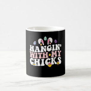 Hänge mit meinen Hühnern Osterhase Groovy Retro Kaffeetasse
