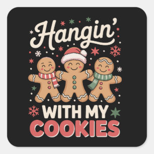 Hänge mit meinen Keksen Lebkuchen Weihnachtslehrer Quadratischer Aufkleber