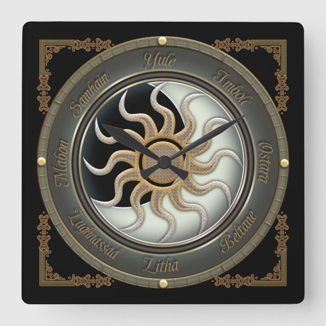 Hängebahn-Uhr von Sun und Moon Pagan Quadratische Wanduhr (Vorderseite)