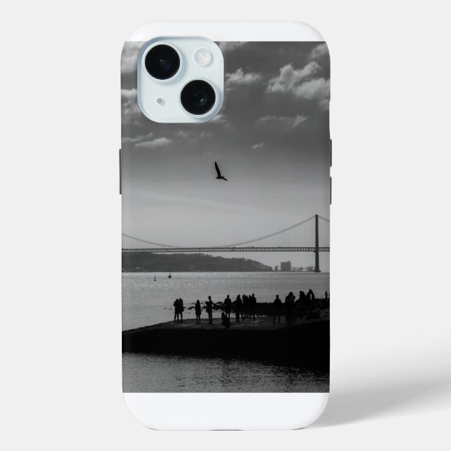 Hängebrücke in Lissabon Schwarz-Weiß-Foto Case-Mate iPhone Hülle (Rückseite)