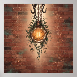Hängende Edison-Kugel Efeu Backsteinwand Poster