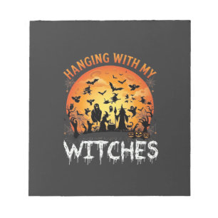 Hängende Hexen Halloween Mond Fledermäuse Kürbisse Notizblock