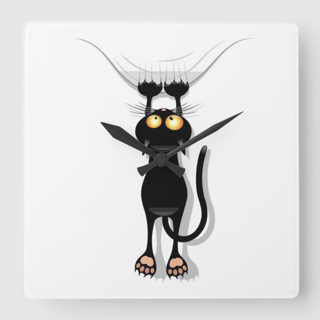 Hängende Katze Quadratische Wanduhr (Vorderseite)
