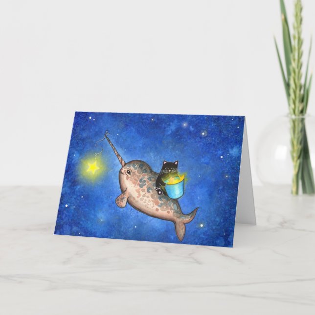Hängende Sterne mit einem freundlichen Narwhal Karte (Vorderseite)