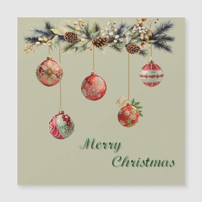 Hängende Weihnachtskugeln Magnetkarte (Vorderseite)