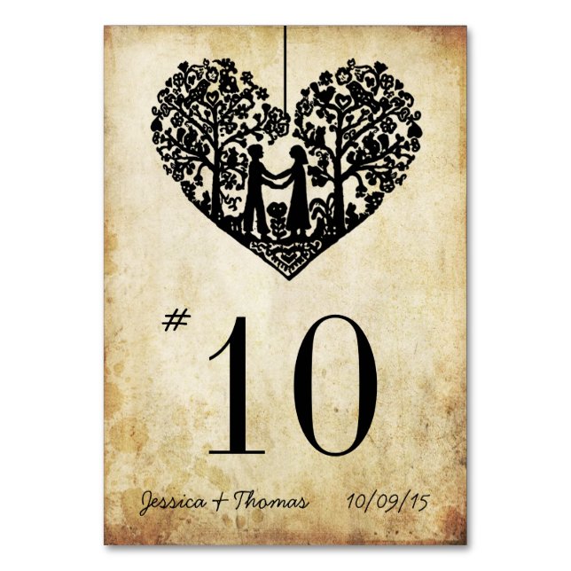 Hängender Herzbaum Vintage Hochzeit Tischnummer (Vorderseite)