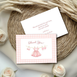 Hängendes rosa Kleid Baby Mädchen Baby Shower Dank Dankeskarte