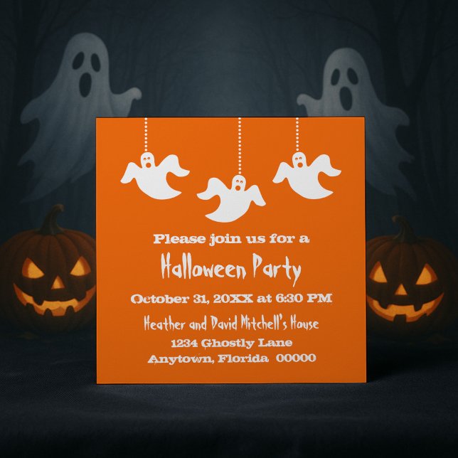 Hanggeister Halloween-Einladung, Orange Einladung (Orange Hanging Ghosts Halloween Party Invitation)