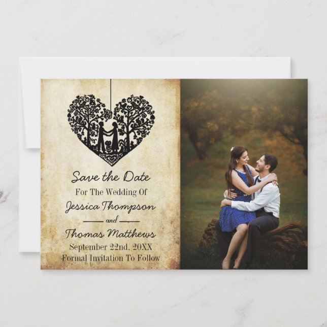 Hangherz Tree Vintage Wedding Collection Save The Date (Vorderseite)