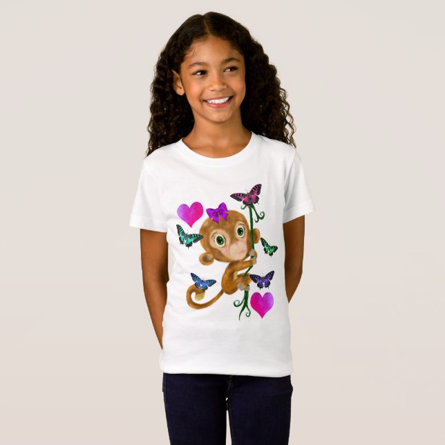 Hangin' Around Monkey mit Schmetterlingen & Herzen T-Shirt (Vorne ganz)