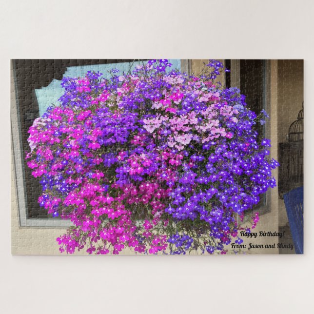 Hanging Basket Pink Purple Blumen Geburtstagsgesch (Horizontal)