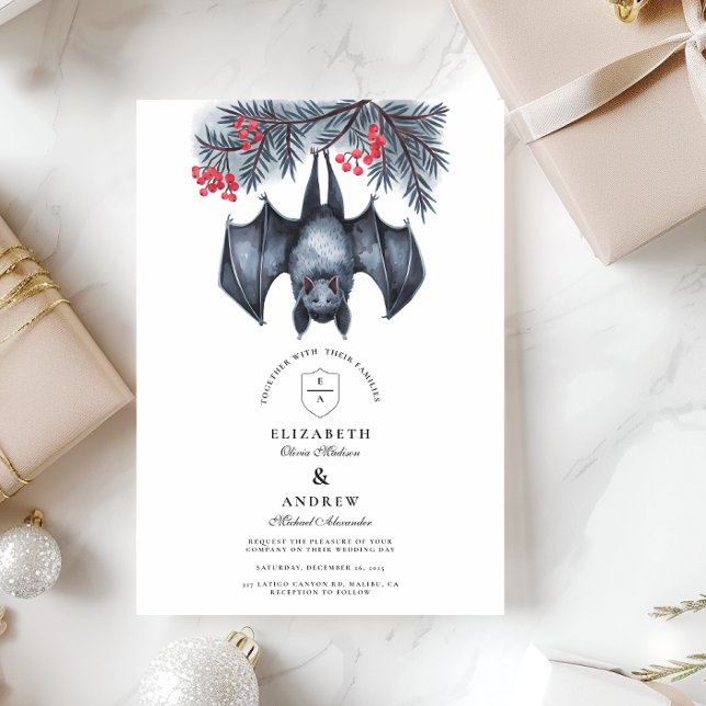 Hanging Bat Gothic Winter Wedding Einladung (Von Creator hochgeladen)
