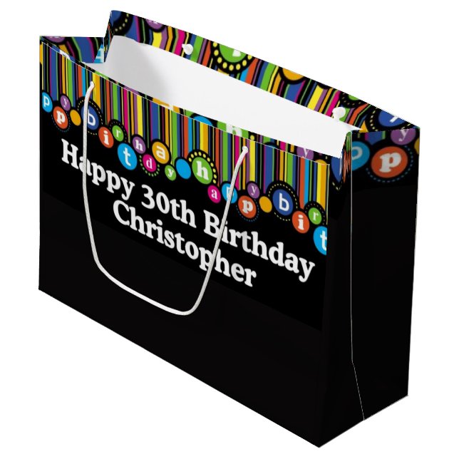 Hanging Dots Birthday Custom Gift Bag Große Geschenktüte (Vorderseite Schrägansicht)