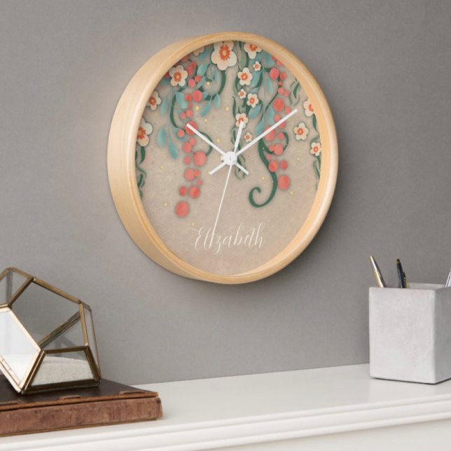"Hanging Floral" Inspiritisme personnalisé Horloge (Créateur téléchargé)