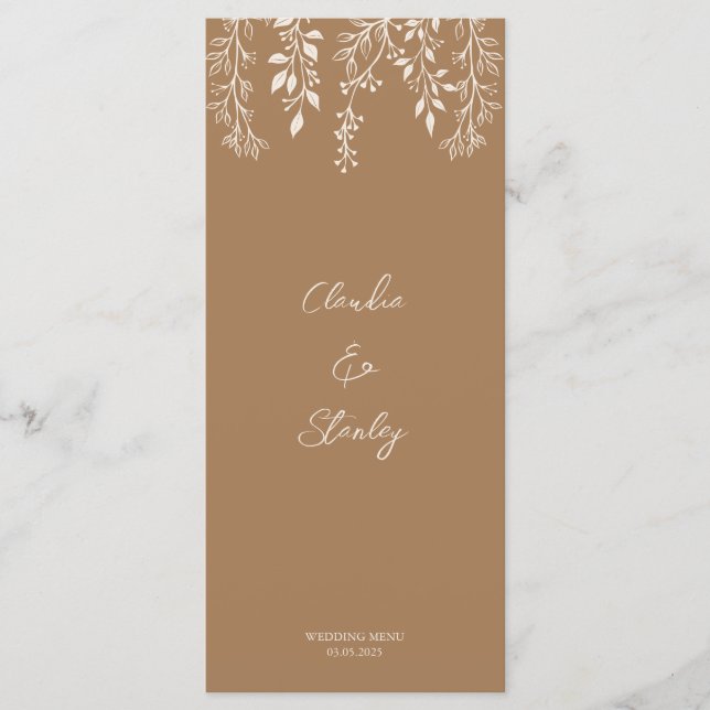 Hanging Florals Foliage Warm Romantic Boho Earthy Menükarte (Vorderseite)