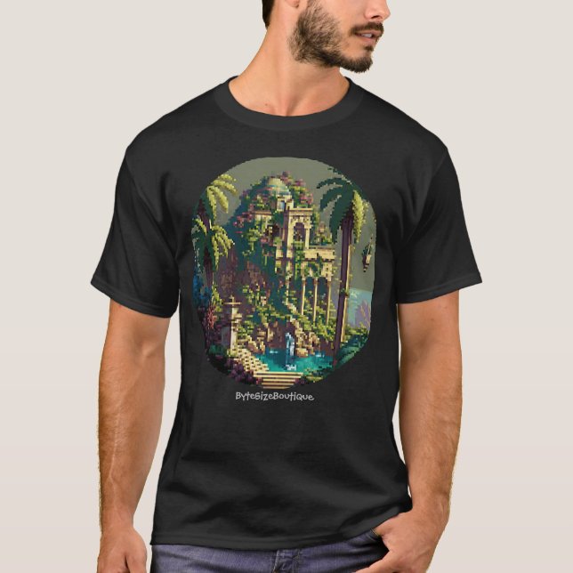 Hanging Gardens of Babylon, Custom Text Retro 8bit T-Shirt (Vorderseite)