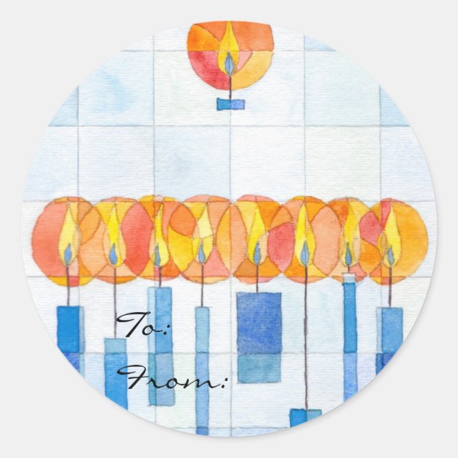 Hanging Hanukkah Candles Geschenk Tag Runder Aufkleber (Vorderseite)