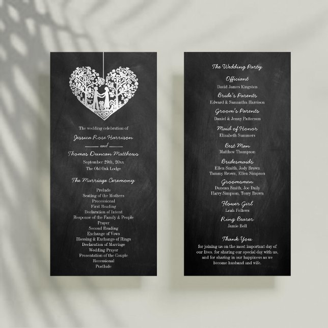 Hanging Heart Tree Chalkboard Programme de mariage (Créateur téléchargé)