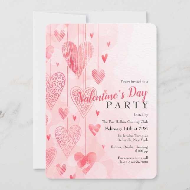 Hanging Hearts Valentine's Day Invitation (Devant)