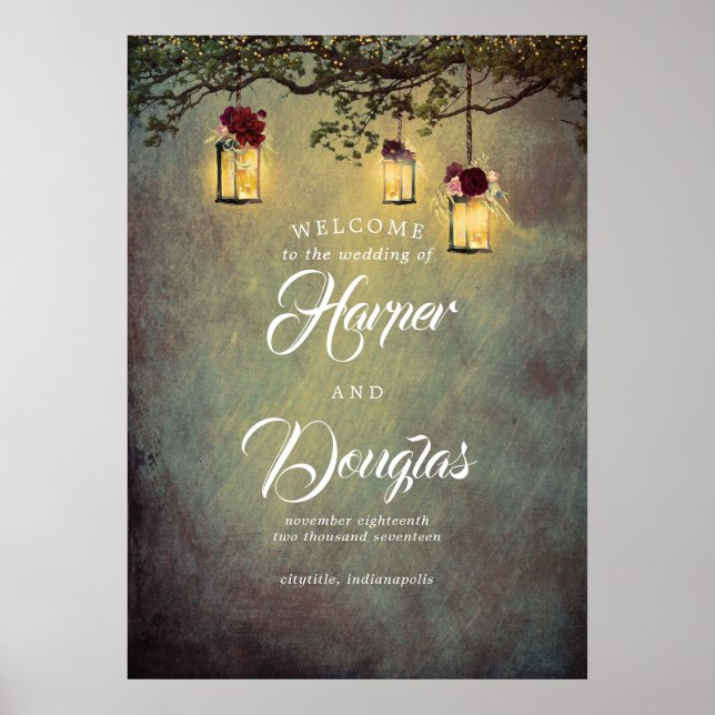 Hanging Lanterns Dreamy Wedding Willkommenszeichen Poster (Vorne)