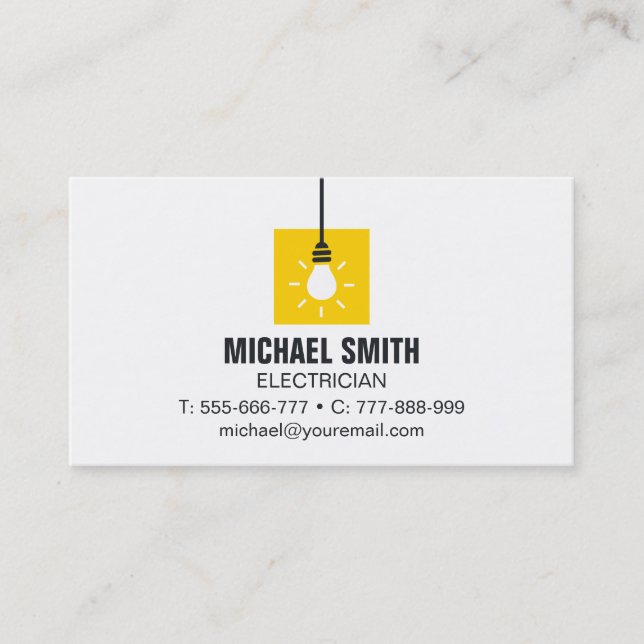 Hanging Light Bulb Icon Electrician Business Card Visitenkarte (Vorderseite)