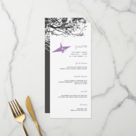Hanging Lilac Paper Crane auf Zweig Asiatische Hoc Menükarte