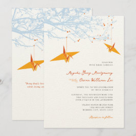 Hanging Orange Origami Cranes & Love Quote Wedding Einladung