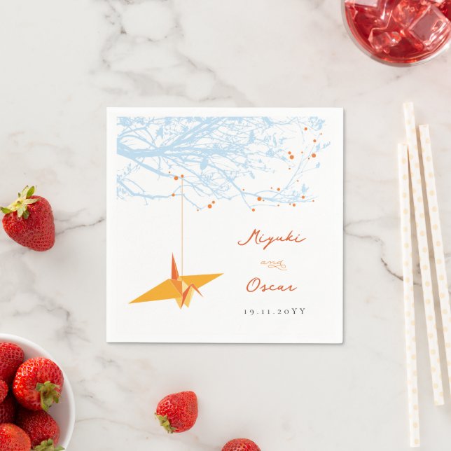 Hanging Orange Origami Paper Crane Asian Wedding Serviette (Beispiel)