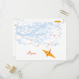 Hanging Origami Orange Cranes Asian Wedding RSVP Einladungspostkarte