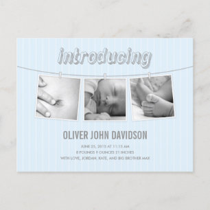 Hanging Pictures Birth Announcement - Baby Boy Ankündigungspostkarte