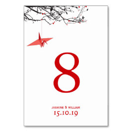Hanging Red Paper Crane auf Zweigen Asiatische Hoc Tischnummer