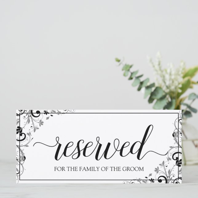 Hanging Reserved Sign | Chic Bouquet (Black & Gray (Stehend Vorderseite)