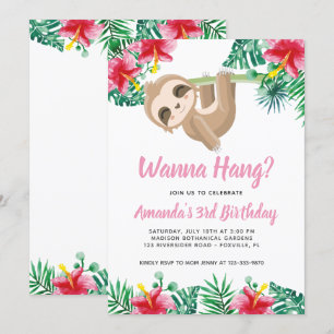 Hanging Sloth Girl Anniversaire Invitation