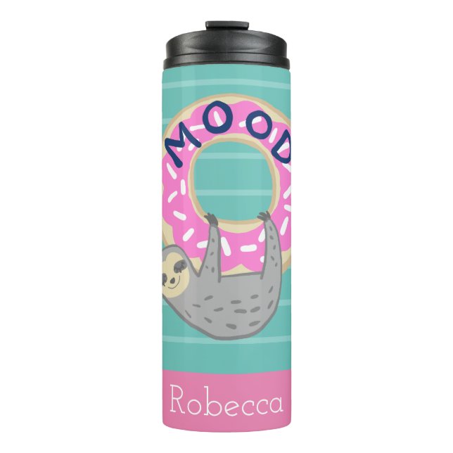 Hanging Sloth & Pink Iced Donut MOOD Thermosbecher (Vorderseite)