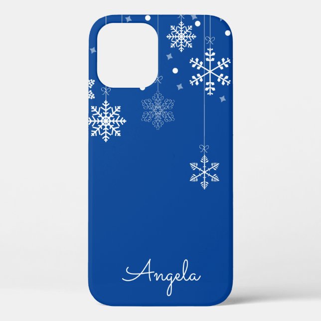 Hanging Snowflakes Blue Nom unique iPhone 12 Coque (Verso)
