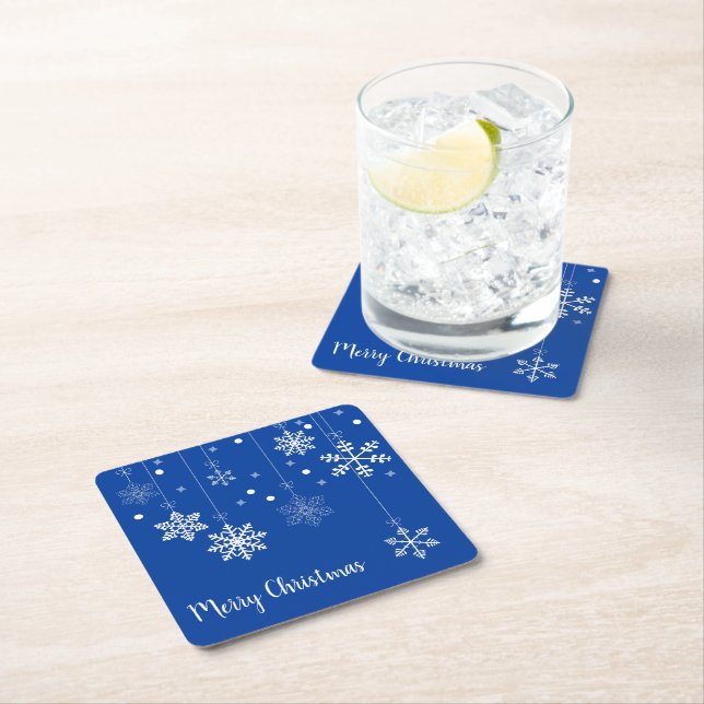 Hanging Snowflakes Merry Xmas Blue Paper Untersetz Rechteckiger Pappuntersetzer (Vor Ort)
