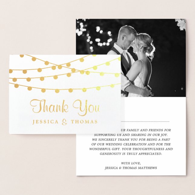 Hanging String Lights Modernes Foto Hochzeit Folienkarte (Anzeige)