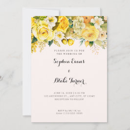 Hanging Yellow Flowers Blush Garden Wedding Einladung