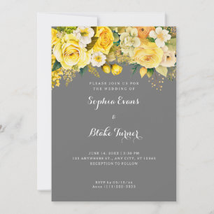 Hanging Yellow Flowers Gray Garden Wedding Einladung