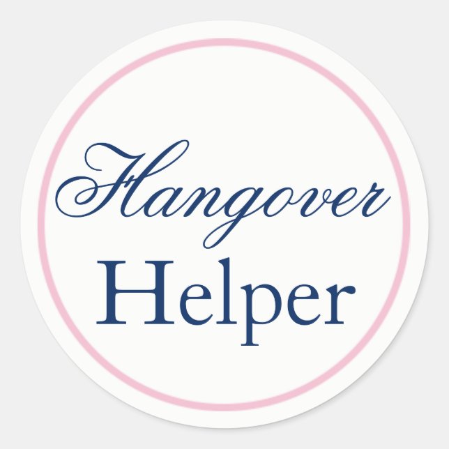 "Hangover Helper" Hochzeitsaufkleber Rosa/Marine Runder Aufkleber (Vorderseite)