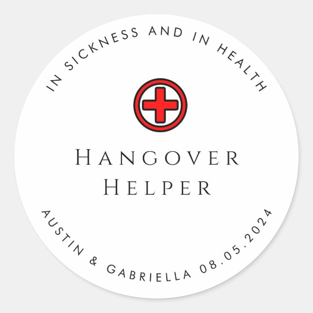 Hangover Helper Moderne Gastgeschenk Hochzeit Stic Runder Aufkleber (Vorderseite)