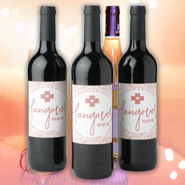 Hangover Relief Kit Moderne Rose Gold Gastgeschenk Weinetikett (Von Creator hochgeladen)