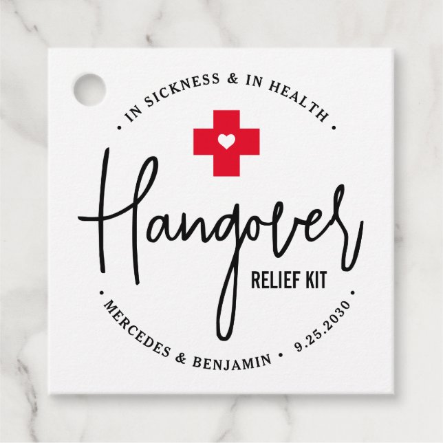 Hangover Relief Kit Personalisierte Hochzeitsparty Geschenkanhänger (Vorderseite)