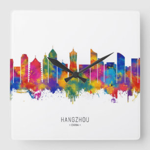 Hangzhou China Skyline Quadratische Wanduhr