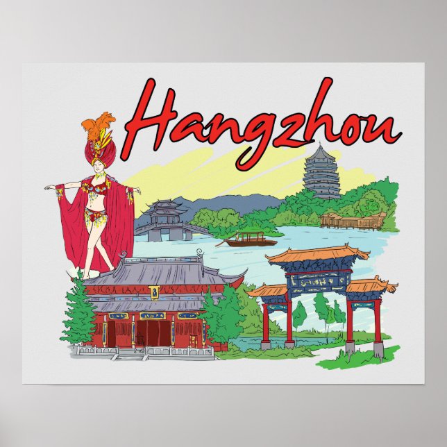 Hangzhou, China Travel Poster (Vorne)
